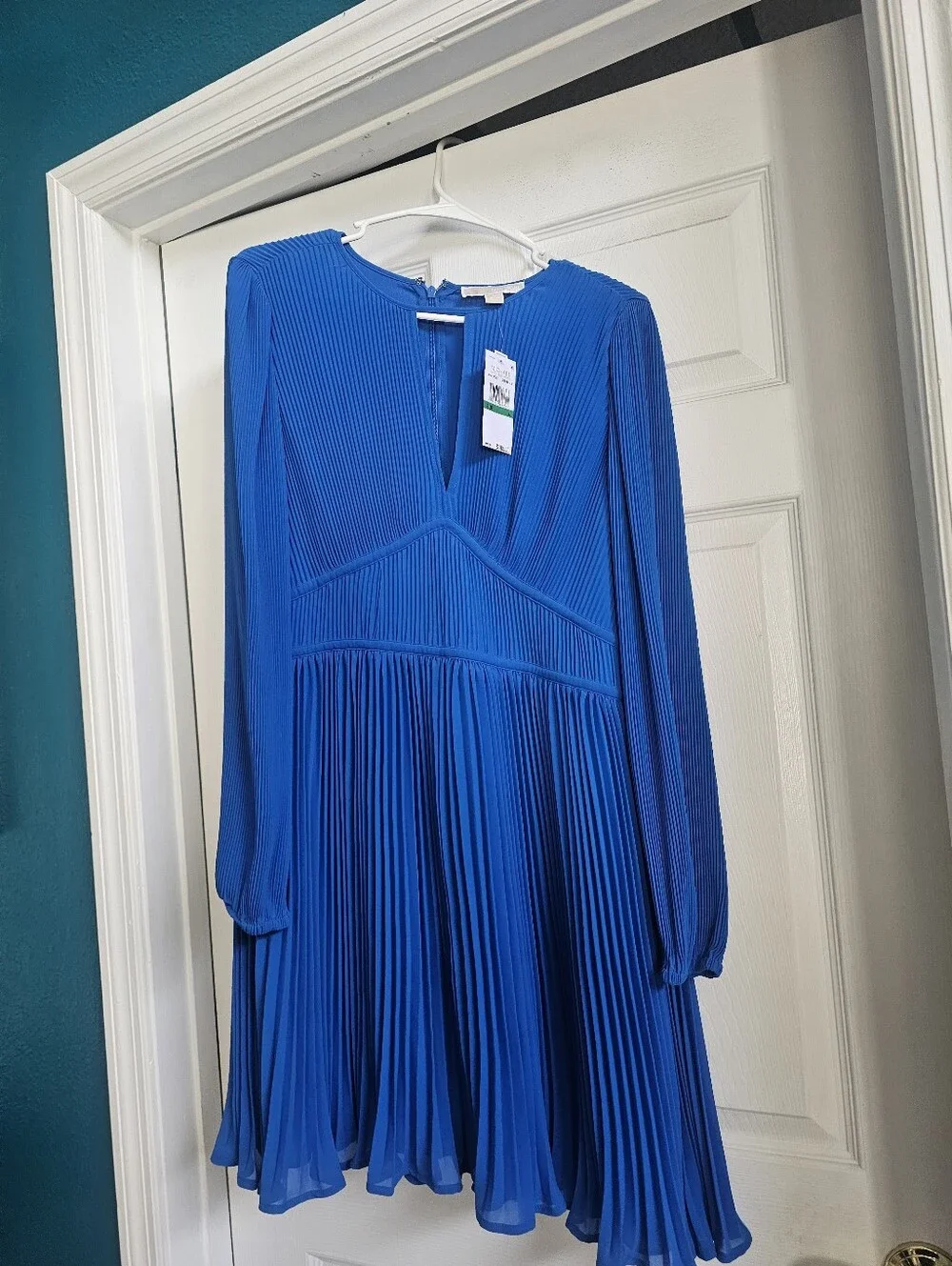 Pleated Long-Sleeve Dress - Royal Blue